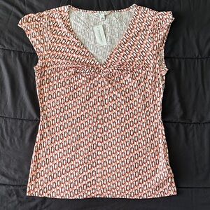 Banana Republic Women’s XL Red Black White Chain Patterned V-Neck Blouse